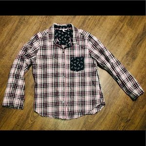 Victoria Secret PJ Pink/Black Plaid Shirt Pajama Top S